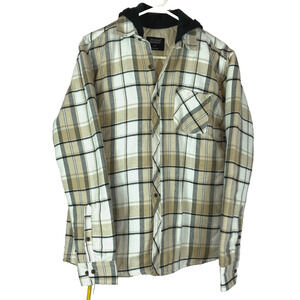 Triumph Tragedy Jacket Mens Med. Quilted Hooded Flannel Tartan White Sand Chore